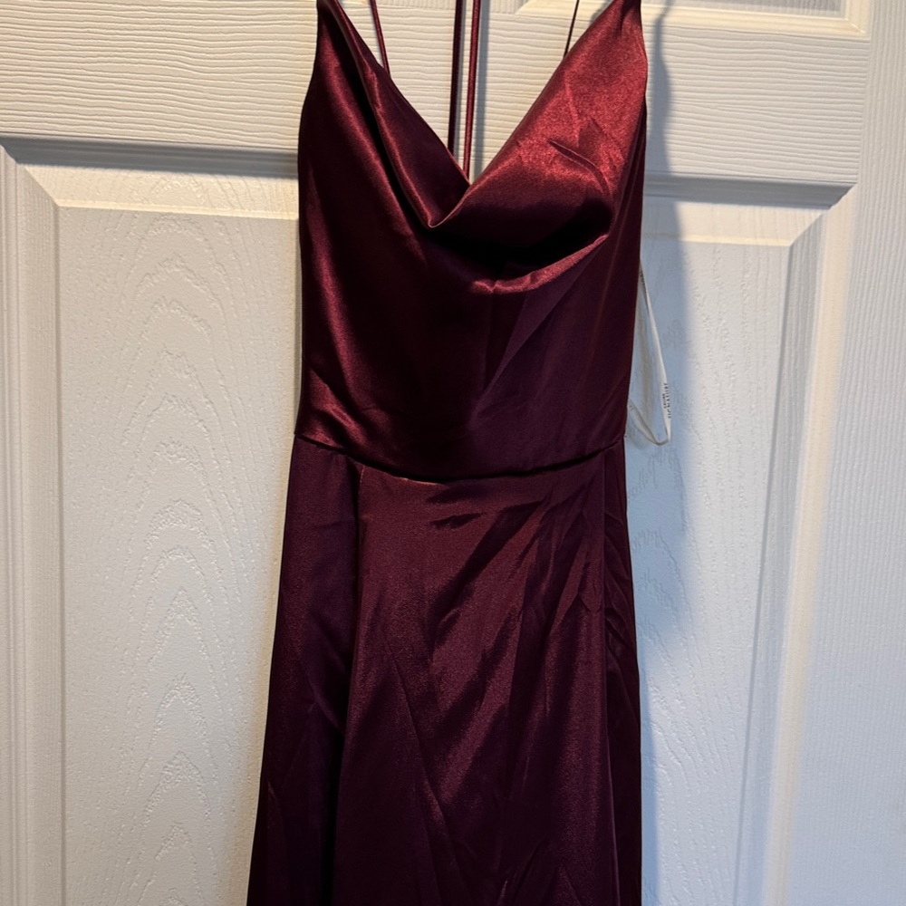 David's Bridal Deep Burgundy Satin Gown